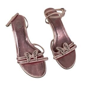 Pink Butterfly Sandals 10 Strappy Ankle Y2K Small Heel Vintage CB Collections